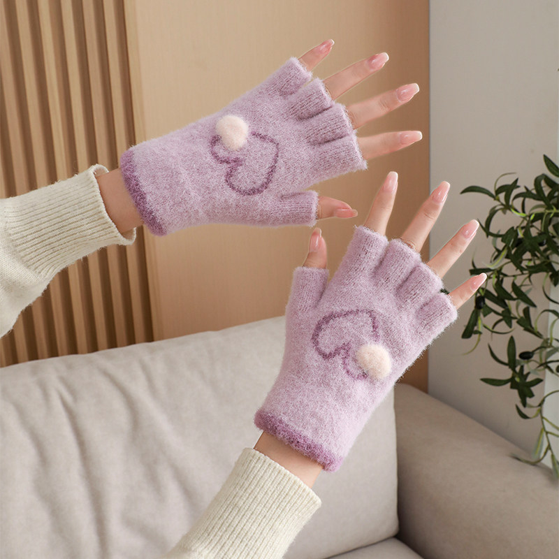 新款保暖防寒半指手套女冬半截毛线加厚手套办公打字学生写字百搭,淘宝优惠券,粉丝福利购,淘宝优惠卷