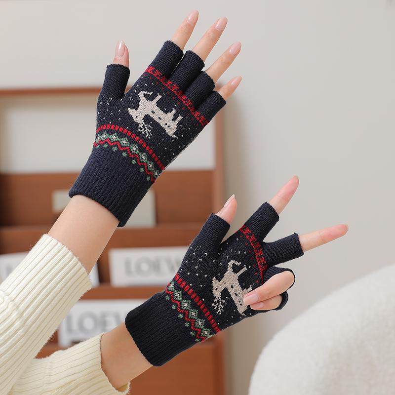 冬季保暖半指手套女加厚保暖防寒韩版小鹿成人收银学生写字漏五指,淘宝优惠券,粉丝福利购,淘宝优惠卷