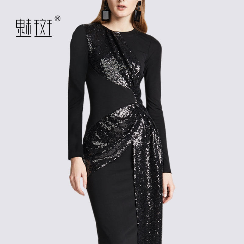 魅斑欧美气质名媛拼接bling连衣裙 魅斑服饰连衣裙