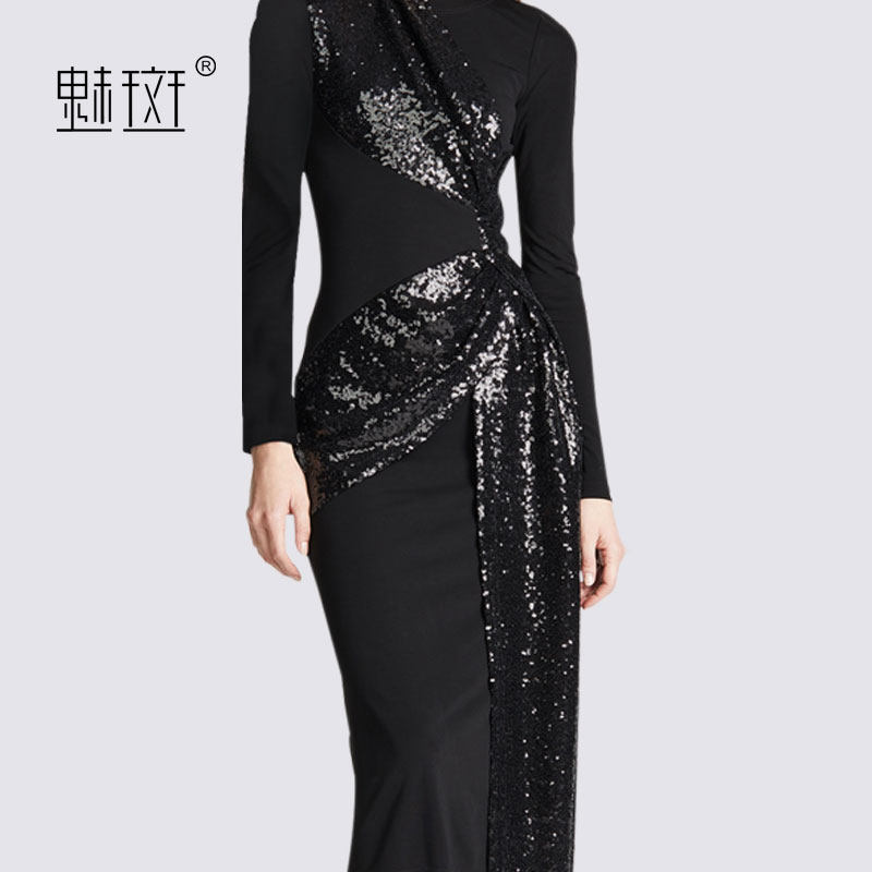 魅斑欧美气质名媛拼接bling连衣裙 魅斑服饰连衣裙