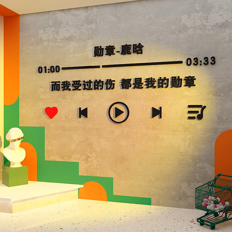 网红打卡拍照区背景墙面装饰奶茶店墙壁装饰周杰伦晴天歌词墙贴纸