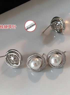 小香风镂空珍珠耳钉轻奢高级耳环