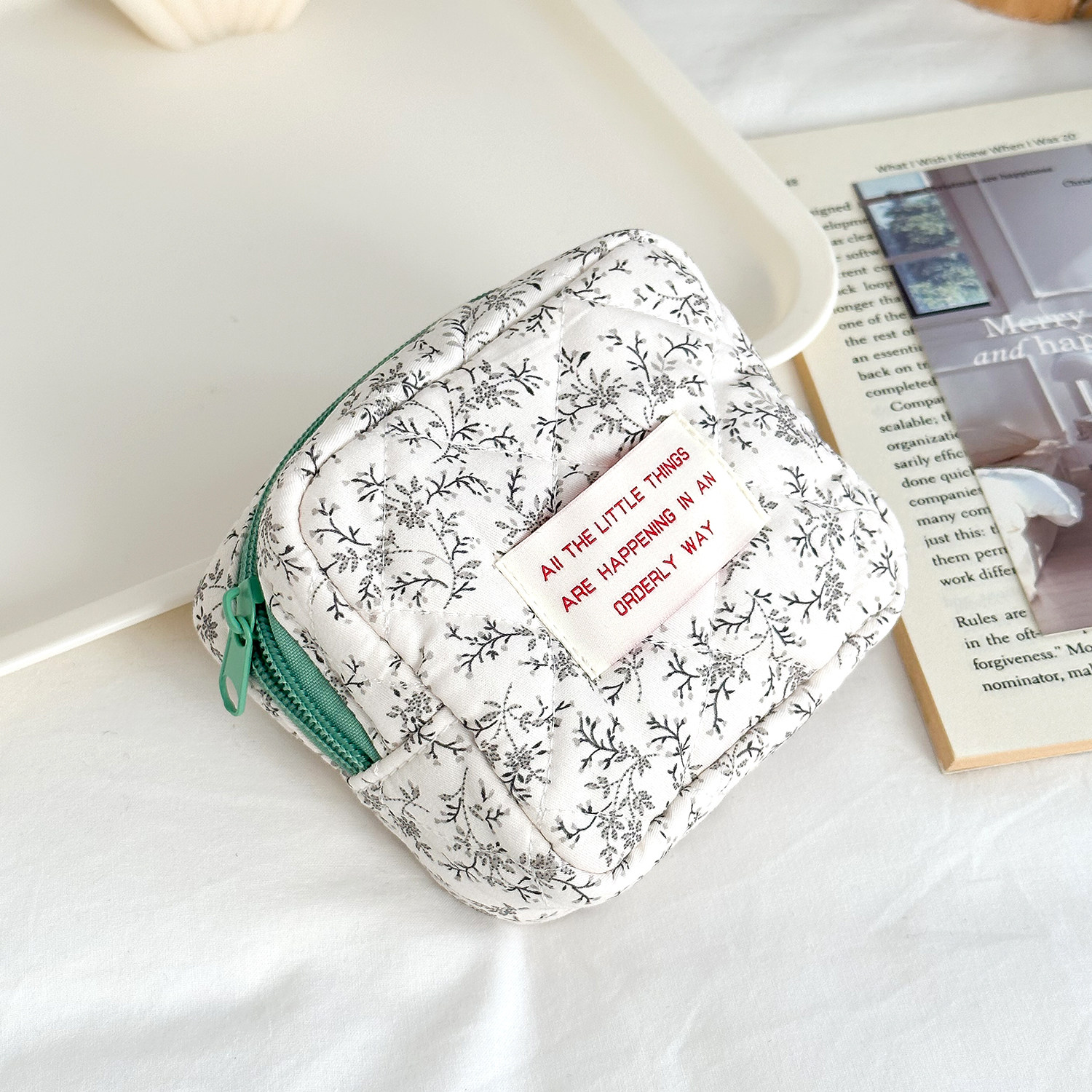 森绿系 棉布方形零钱包女耳机包口红包卫生巾包学生拉链收纳包,淘宝优惠券,粉丝福利购,淘宝优惠卷