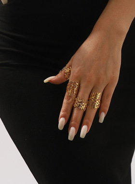 不锈钢欧美法式复古简约树叶戒指潮流饰品