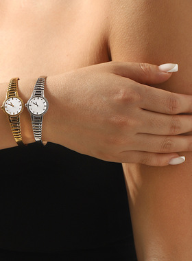 不锈钢时钟手表手环女小众高级感简约百搭开口手镯
