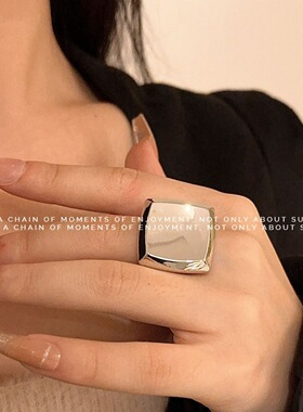 法式中古vintage金属高级感光面戒指 小众设计质感方形百搭指环戒