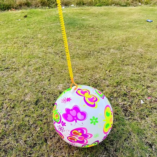 网红链子彩虹球带绳子弹力球手提充气足球儿童玩具摆摊小商品批发 - 图1