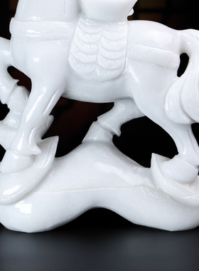天然白玉石马摆件十二生肖马到成功马上有钱桌面装饰家居商铺办公