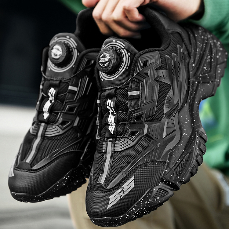 冬季加绒男鞋旋转纽扣防水老爹鞋青少年厚底运动鞋学生增高机甲鞋 - 图2