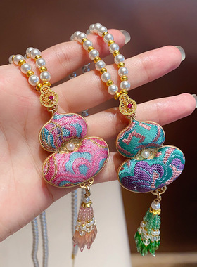 【成品】新中式非遗宋锦葫芦项链女国风珍珠毛衣链气质吊坠挂件