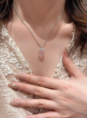 雍北京法物流通处粉水晶项链水晶吊坠天然锁骨链送女朋友中秋礼物