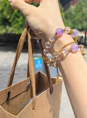 雍北京法物流通处彩宝矿石玛瑙珠链手串手链紫色送女朋友七夕礼物