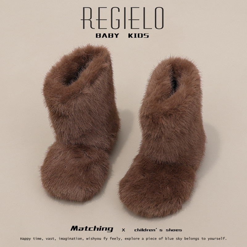 女童毛毛短靴2024冬季新款儿童靴子二棉加绒棉靴棉鞋女孩公主靴潮,淘宝优惠券,粉丝福利购,淘宝优惠卷