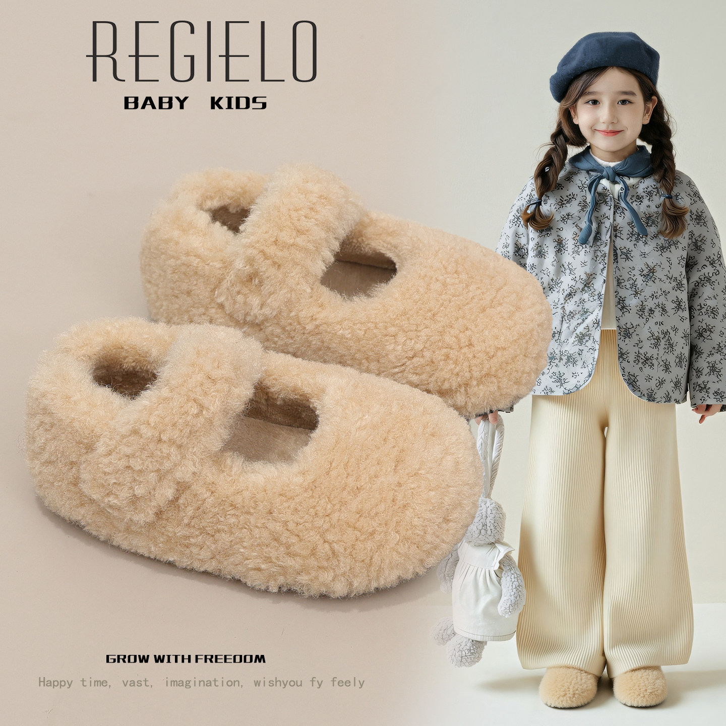 女童棉鞋2025冬季新款儿童鞋子小女孩公主鞋二棉加绒毛毛鞋豆豆鞋,淘宝优惠券,粉丝福利购,淘宝优惠卷