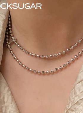 ROCKSUGAR原创设计mini芭蕾风蝴蝶结双层925纯银圆珠珠锁骨链颈链