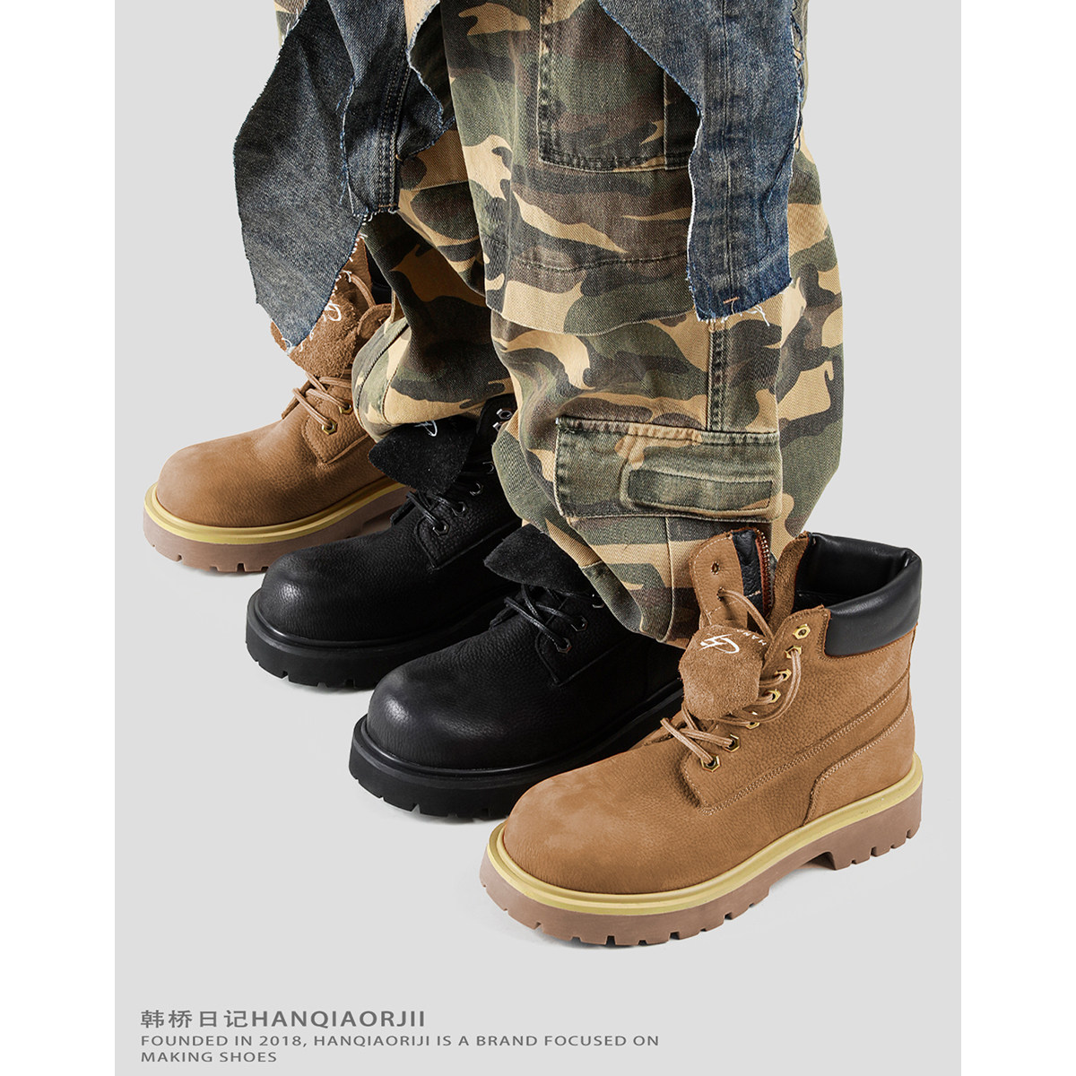 韩桥日记[重工系列]头层牛皮大黄靴冬季户外工装靴厚底增高马丁靴,淘宝优惠券,粉丝福利购,淘宝优惠卷