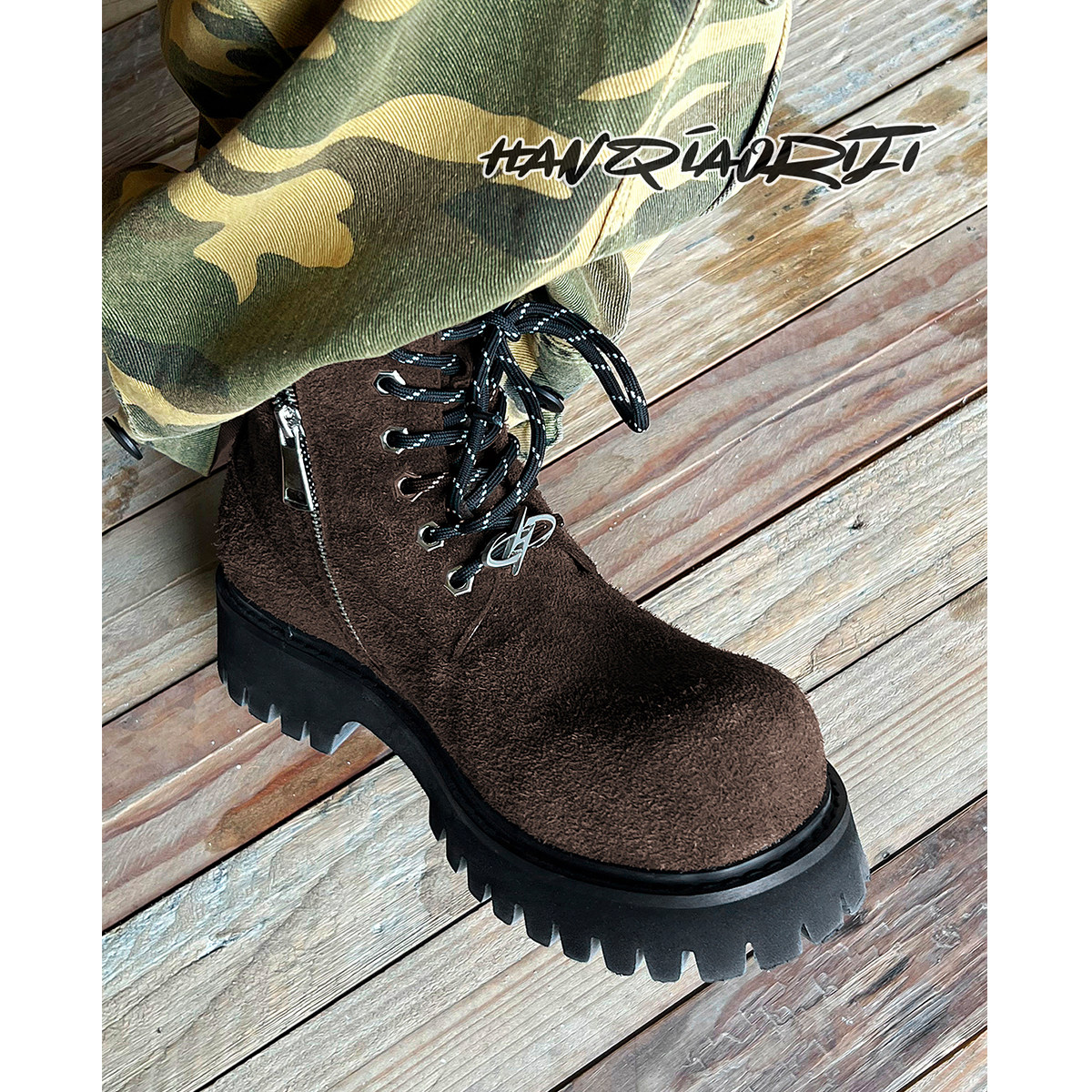 韩桥日记[重工系列]定制长毛绒牛皮马丁靴秋冬户外工装短靴大棕靴,淘宝优惠券,粉丝福利购,淘宝优惠卷