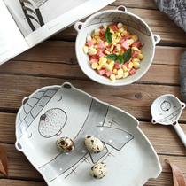 Creative Cartoon Ceramic Cutlery Original Japan Style Hand-painted Bowl Pan Spoon One-man Food Suit Breakfast Bowl Home Plate