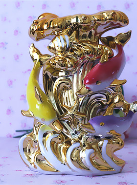 步步高升陶瓷海豚居家办公酒柜电视柜摆件装饰品工艺品花瓶花器