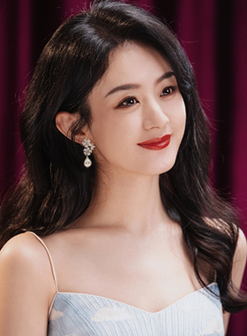 超仙气质高档闪耀锆石无耳洞耳夹女无痛新娘结婚耳环长款圆脸显瘦
