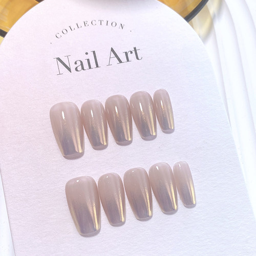 Lilynail手工定制穿戴甲裸透珍珠人鱼粉渐变指甲贴2024新款美甲贴 - 图1