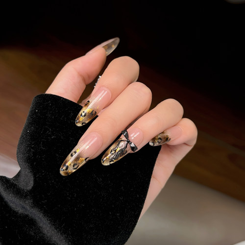 【Lilynail鎏金豹纹蝶梦】手工穿戴甲中长款美甲贴秋冬新款指甲贴 - 图3
