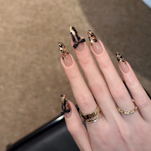 【Lilynail鎏金豹纹蝶梦】手工穿戴甲中长款美甲贴秋冬新款指甲贴 - 图0