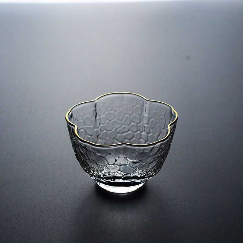 手工玻璃茶杯金花品茶品茗杯日式锤目纹功夫镀金单杯耐热主人茶具-图2