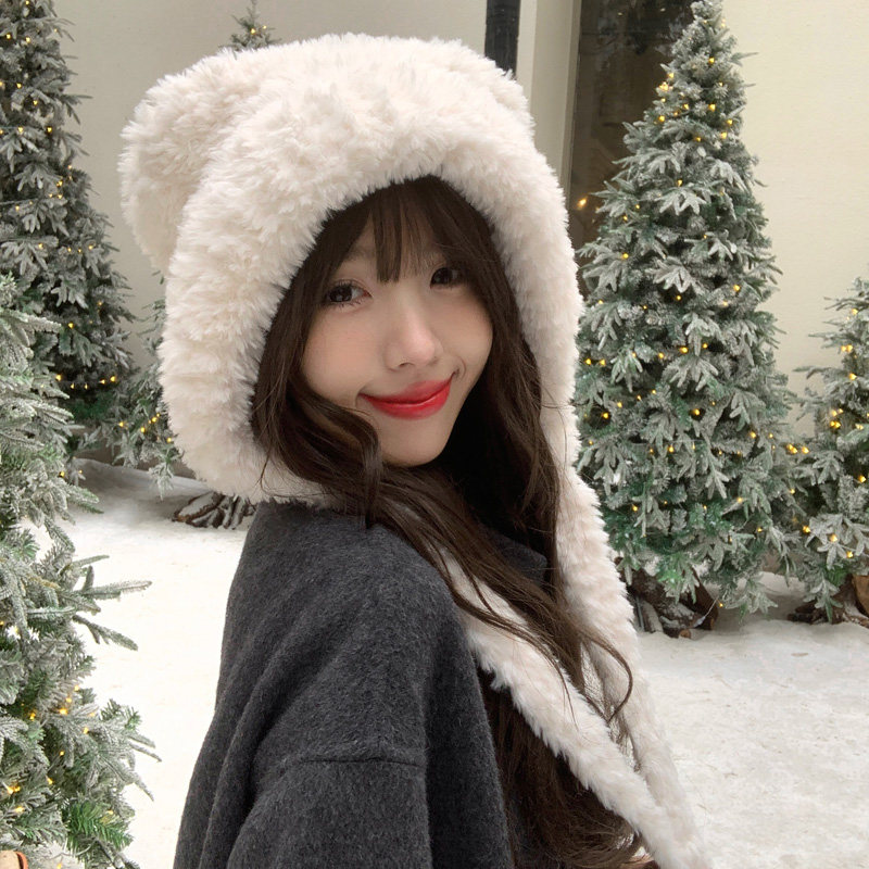 Upgraded thickened plush bear ear hat