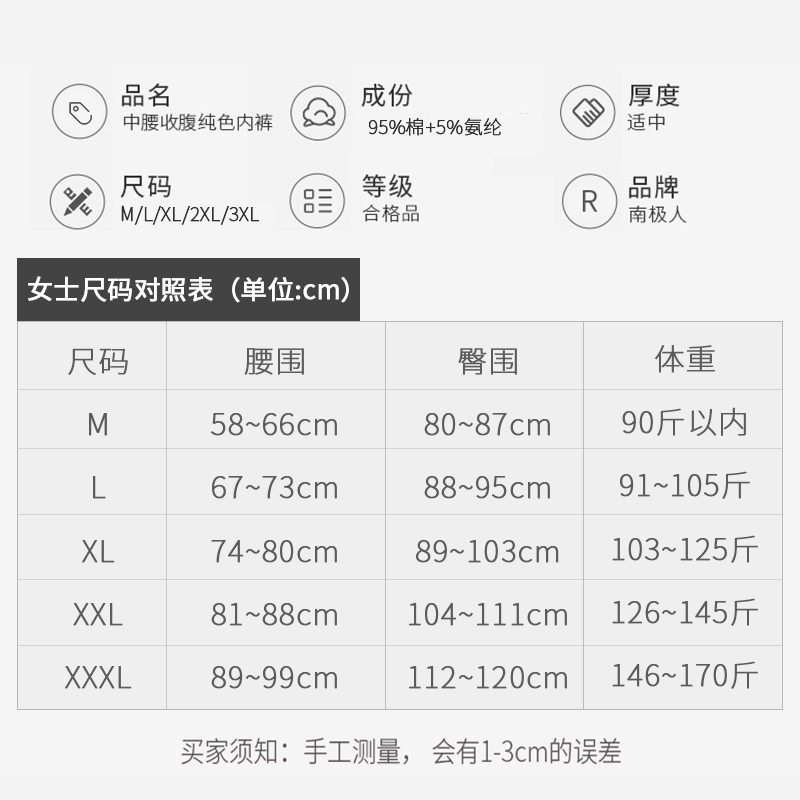XA mm 南极人高腰内裤女士夏纯棉大码胖 全棉收腹中腰女生女式三角裤 XA mm 南极人高腰内裤女士夏纯棉大码胖 全棉收腹中腰女生女式三角裤