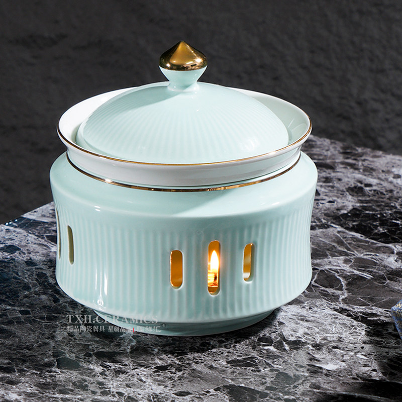 酒店中式陶瓷金边餐具直销蜡烛加热燕窝位上盅辽参带盖翅盅碗明炉
