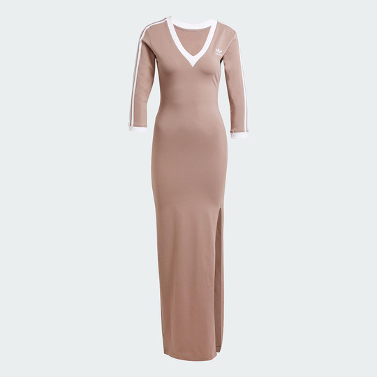 Adidas/阿迪达斯官方正品三叶草女士长款侧开叉V领连身裙JX5193