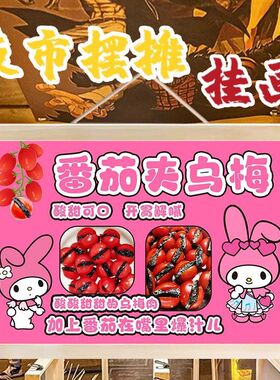 番茄夹乌梅摆摊广告布挂画夜市街边地摊小吃招牌挂布定制油画布