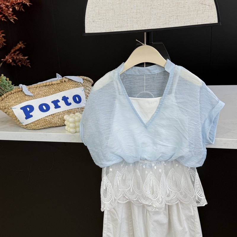 leomama女童设计感蕾丝拼接假两件T恤上衣夏季气质小众短袖衬衫,淘宝优惠券,粉丝福利购,淘宝优惠卷