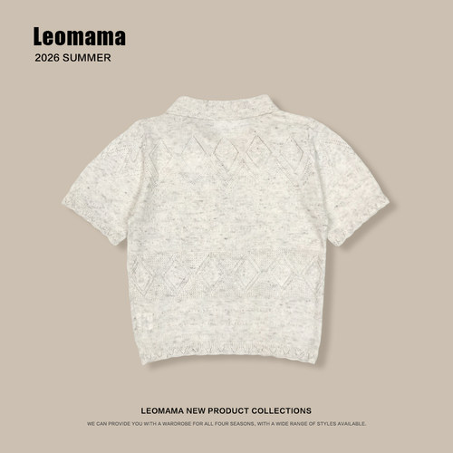 leomama女童小翻领镂空针织衫2026夏季新款儿童甜美Polo短袖上衣 - 图1