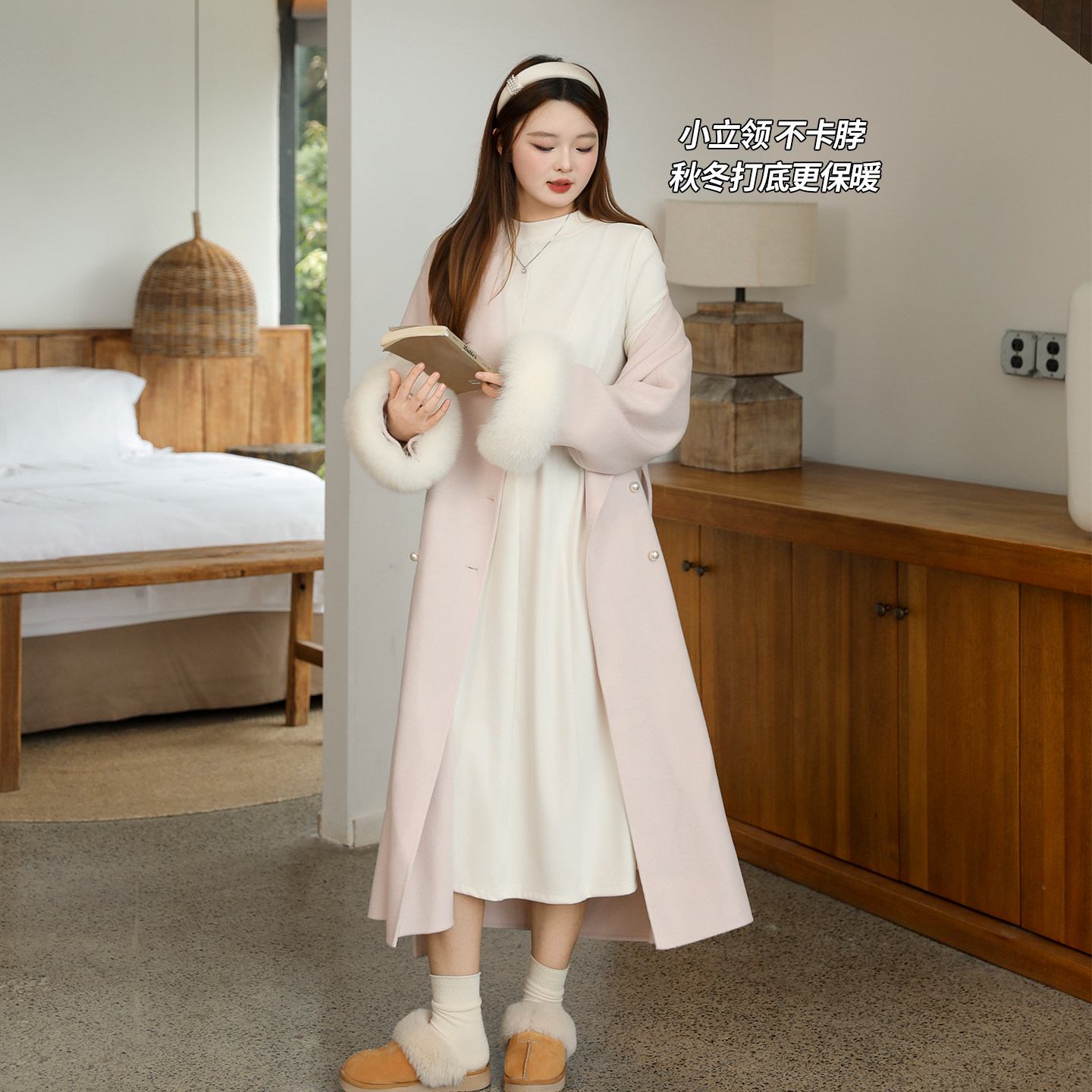 DM100大码百分百女装微胖mm冬季百搭蝴蝶结半高领德绒打底连衣裙,淘宝优惠券,粉丝福利购,淘宝优惠卷