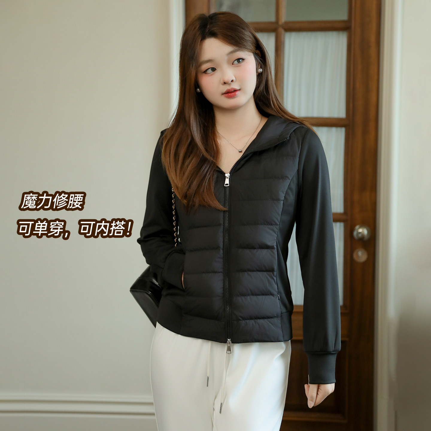 DM100大码百分百女装微胖mm秋冬叠穿显瘦修身轻薄短款羽绒服外套 - 图2