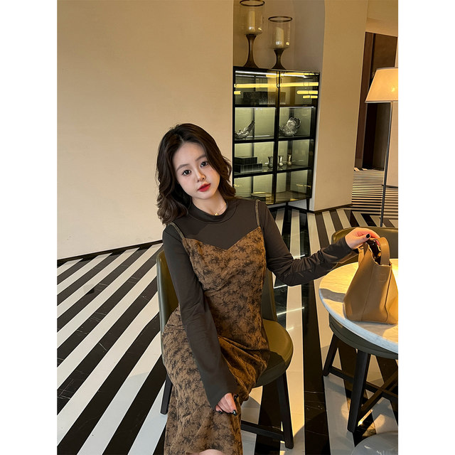 DM100 base printed corduroy fake two-piece skirt