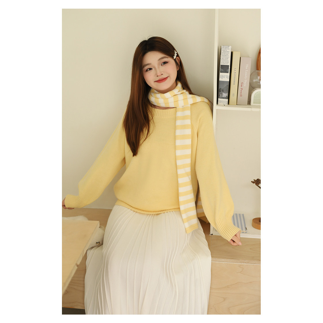 【年终清仓】DM100大码女装冬季撞色条纹围巾宽松圆领毛衣针织衫,淘宝优惠券,粉丝福利购,淘宝优惠卷