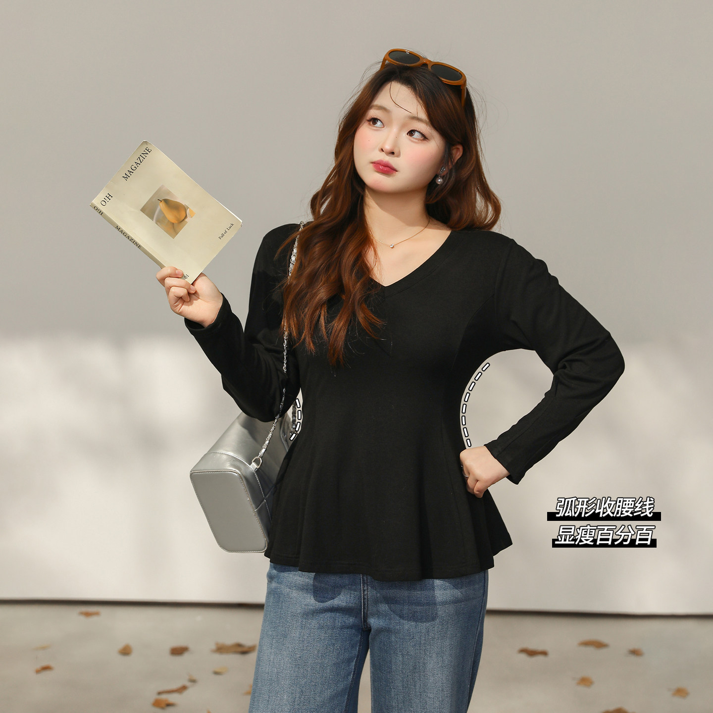 DM100大码百分百女装2026春季微胖mm休闲百搭纯色正肩收腰散摆T恤,淘宝优惠券,粉丝福利购,淘宝优惠卷