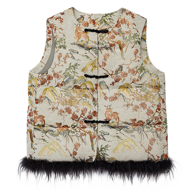 DM100大码百分百女微胖mm冬新中式提花鸵鸟毛羽绒马甲打底裙套装,淘宝优惠券,粉丝福利购,淘宝优惠卷