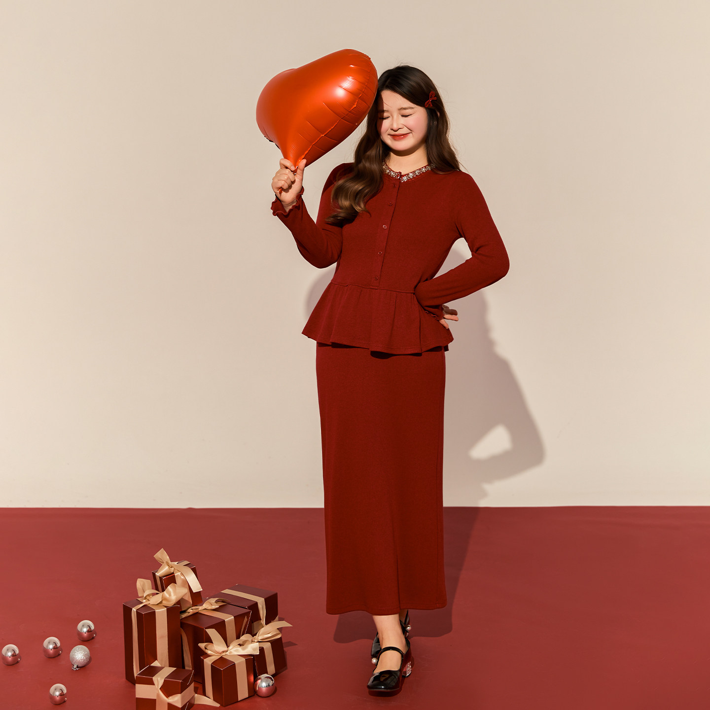 【1/16新品 20点 年货节立减15%】DM100大码小香风针织衫半裙套装,淘宝优惠券,粉丝福利购,淘宝优惠卷