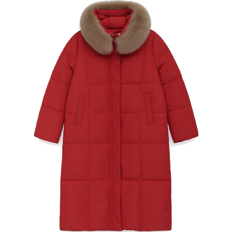 DM100大码百分百女微胖mm冬季狐狸毛正肩直筒收腰长款羽绒服外套,淘宝优惠券,粉丝福利购,淘宝优惠卷