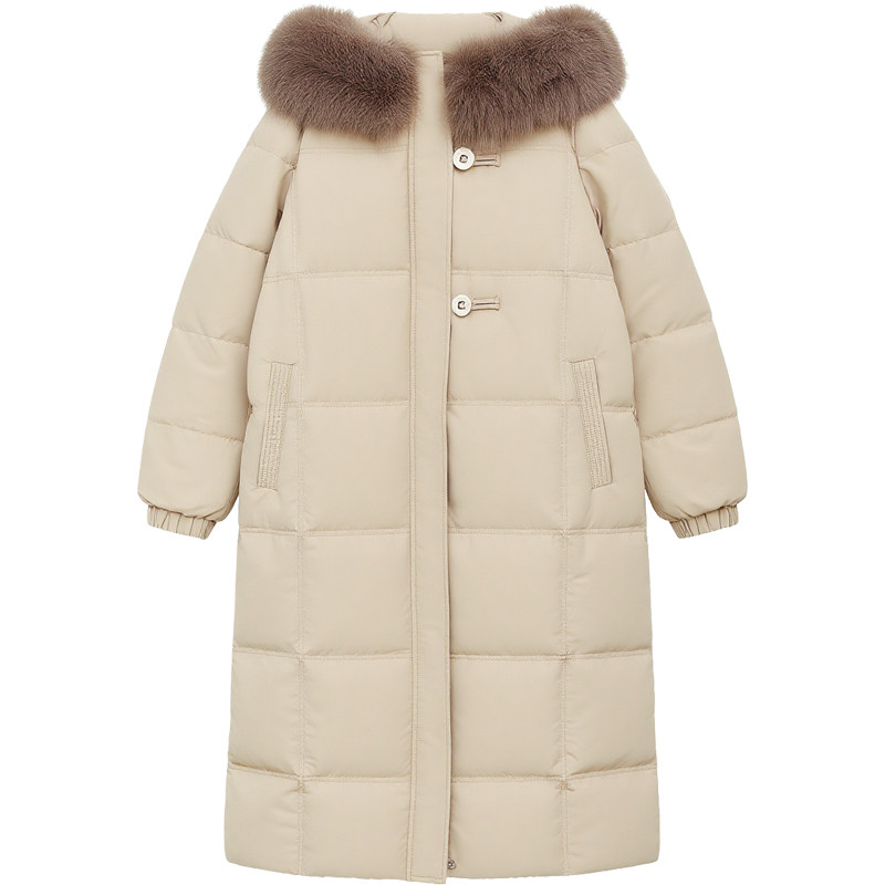 DM100大码百分百女装微胖mm冬季大毛领连帽长款直筒羽绒服厚外套,淘宝优惠券,粉丝福利购,淘宝优惠卷