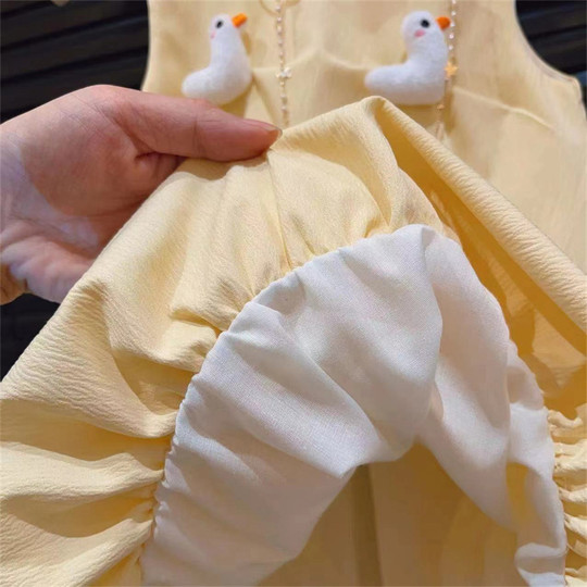 2025夏季新款女童立体小鸭子套装背心两件套无袖连衣裙子姊妹装潮