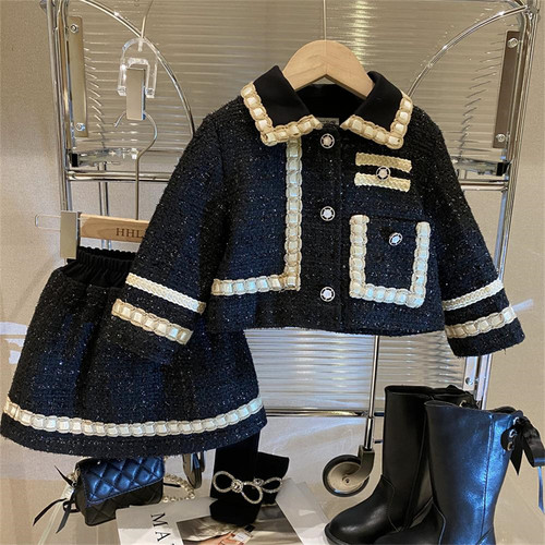 女童小香风外套半身裙套装气质洋气秋冬夹棉女宝宝儿童裙子两件套 - 图2