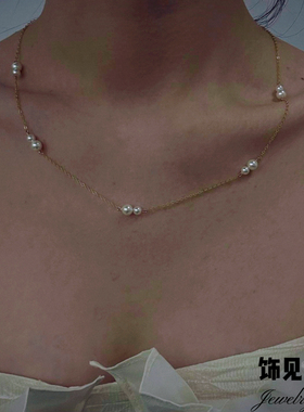 小众时尚正反两戴贝珠项链女长吊坠流苏锁骨链简约高级感叠戴颈链