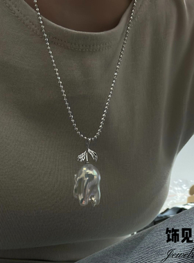 定制～高级感玫瑰极光天然巴洛克珍珠项链个性小众大巴复古毛衣链