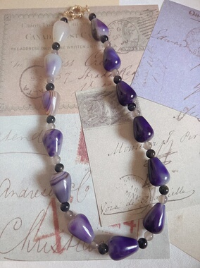 原创设计小众简约紫纹玛瑙项链