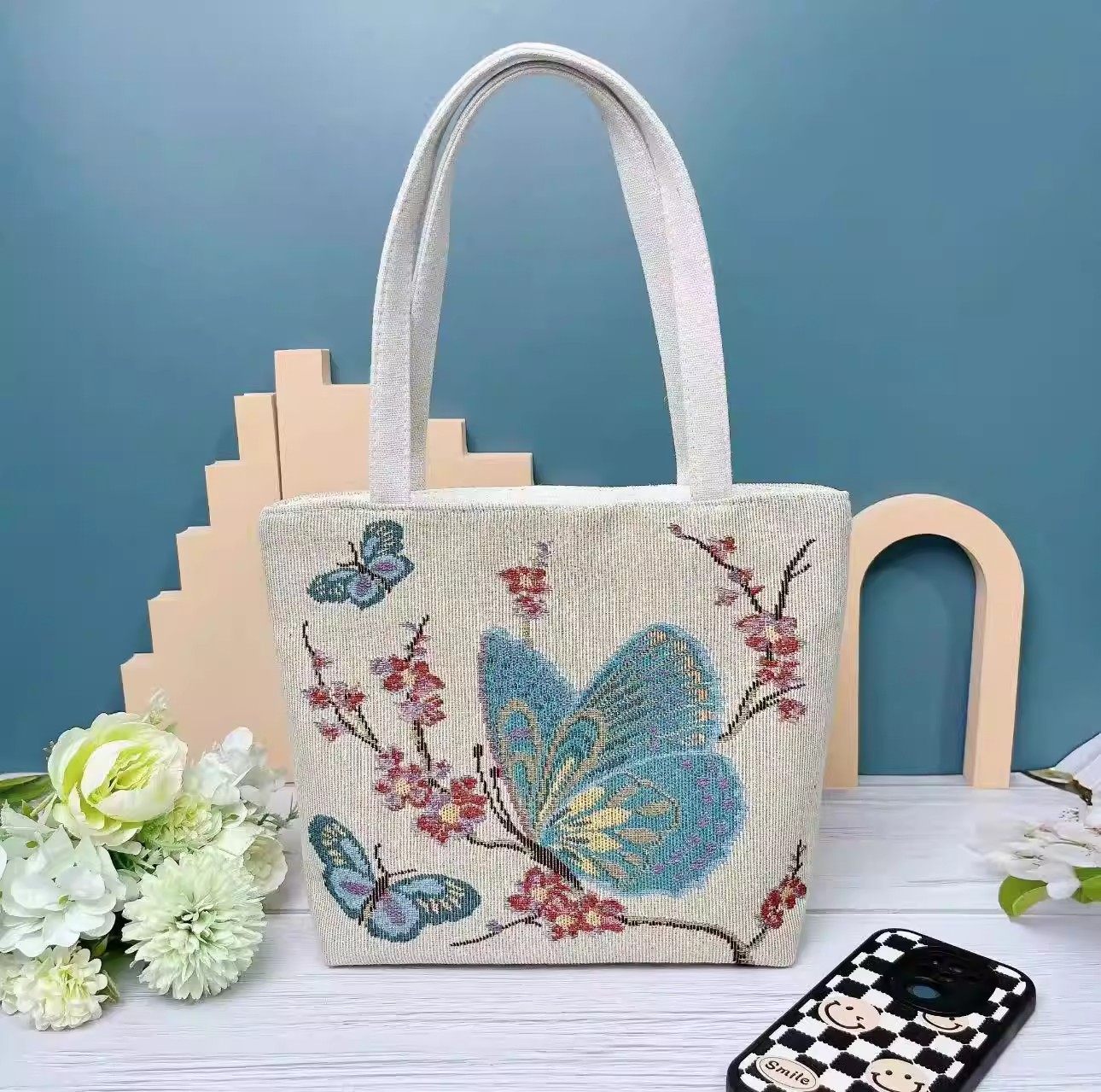 时尚双面金丝刺绣帆布包大容量单肩包手提包精致时尚小手拎包便携,淘宝优惠券,粉丝福利购,淘宝优惠卷